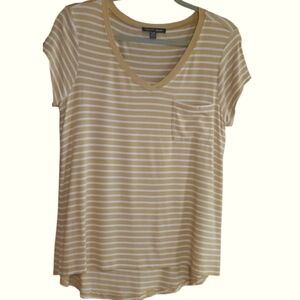 Cable & Gauge Cap Sleeve V-neck Tee With Mustard And White Stripes Size Medium